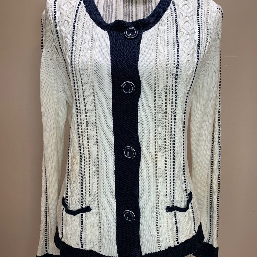 Talbots Cream an Navy Sweater